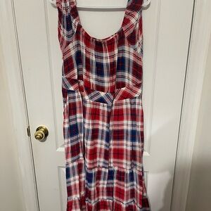 Red and Blue Plaid Sleeveless Dress
